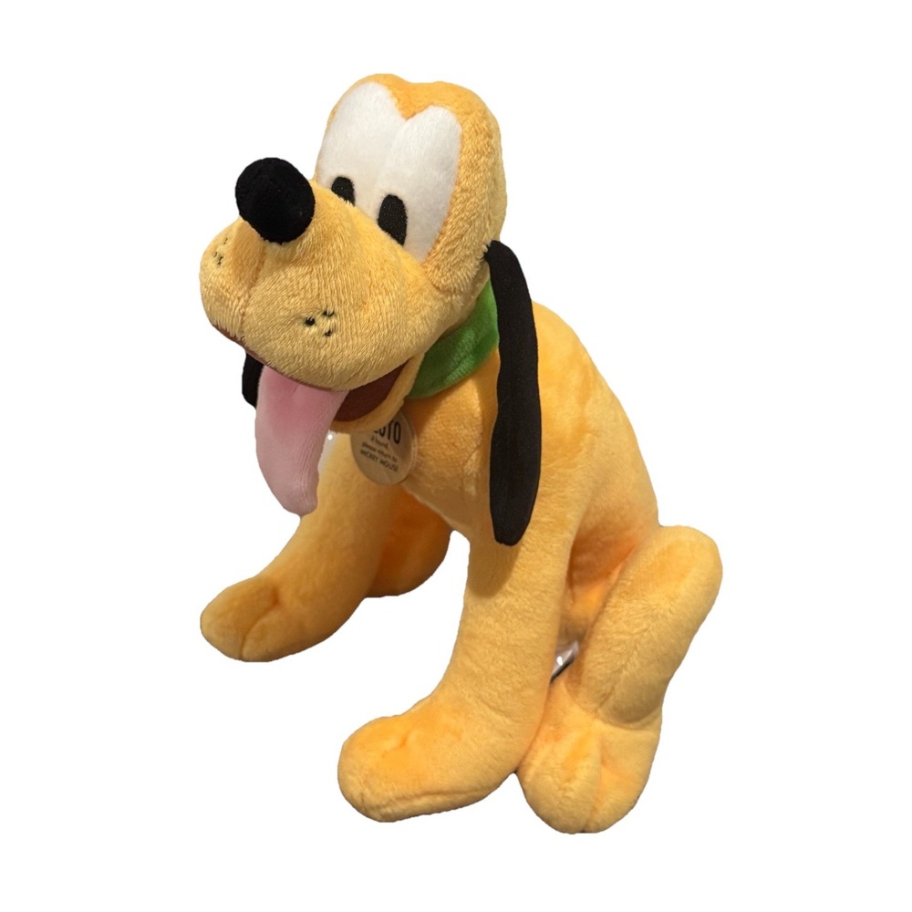 Disney Store Pluto Plush Stuffed Animal Mickey's Dog Sitting With Name Tag 11"